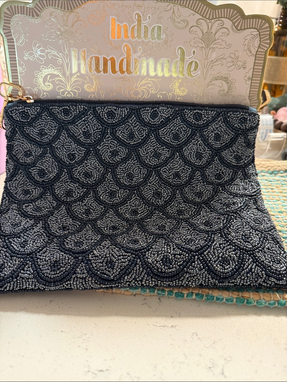 🌻NEW 🌻Handmade Navy Beaded Clutch by (Unknown Brand)